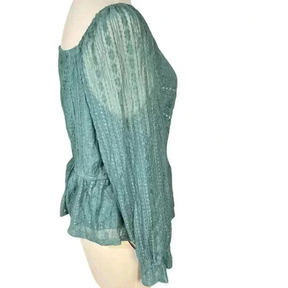 LC Lauren Conrad Puff Sleeve Lace Peplum Blouse NWOT Size XXL Huxley Blue - Picture 7 of 14